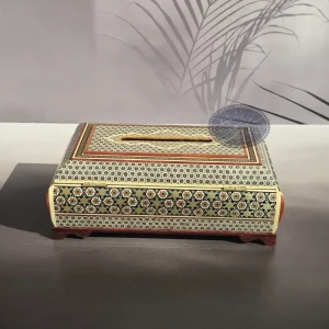 ست دو تکه جعبه دستمال کاغذی و جا قاشقی خاتم آذرخش کاظمی
