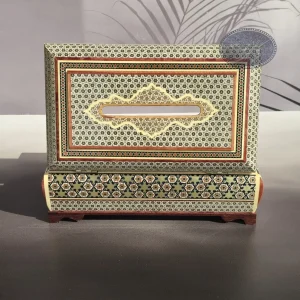 ست دو تکه جعبه دستمال کاغذی و جا قاشقی خاتم آذرخش کاظمی