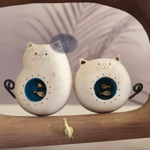 ۵. جاکلیدی گربه جفتی کوچک با بافت طبیعی چوب
