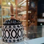 قندان سرامیکی نقاشی دست سیاه و سفید