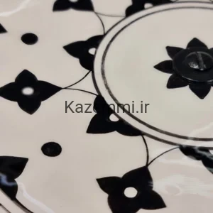 شیرینی خوری پایه دار مشکی سفید سرامیکی