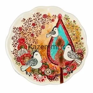 بشقاب دیوارکوب سرامیکی نقاشی گل و مرغ بزرگ