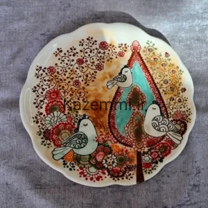 بشقاب دیوارکوب سرامیکی نقاشی گل و مرغ بزرگ