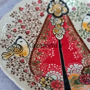 بشقاب دیوارکوب سرامیکی نقاشی گل و مرغ متوسط