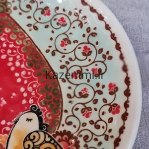 بشقاب دیوارکوب سرامیکی نقاشی گل و مرغ کوچک