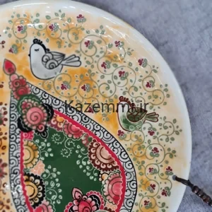 بشقاب دیوارکوب سرامیکی نقاشی گل و مرغ زنگوله دار بزرگ