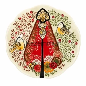بشقاب دیوارکوب سرامیکی نقاشی گل و مرغ متوسط